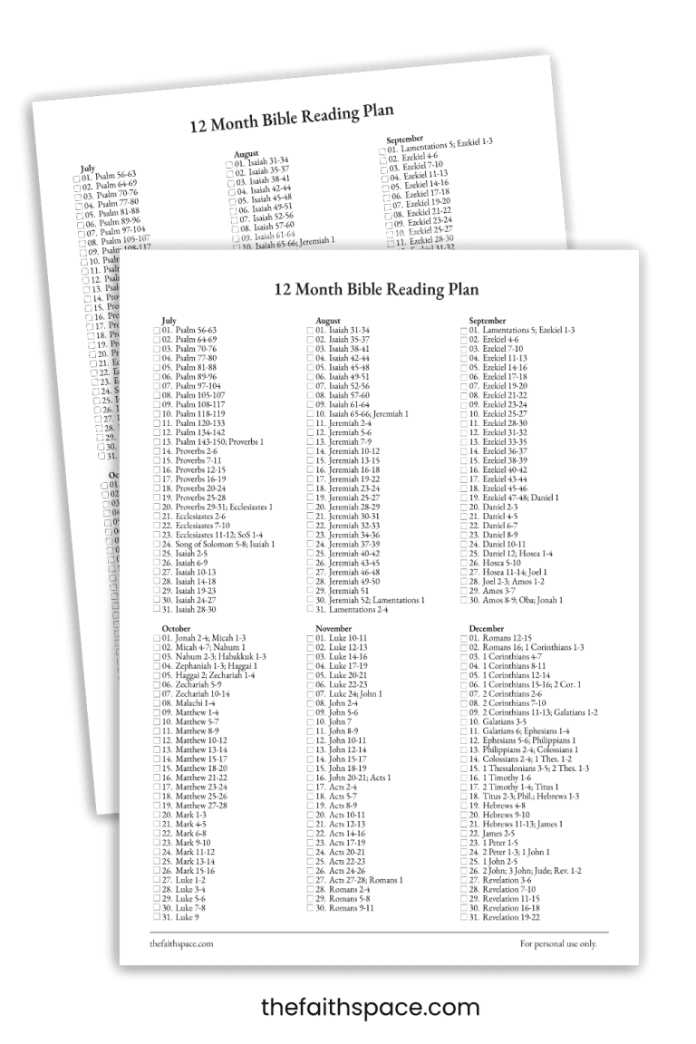 12 Month Bible In A Year Reading Plan Printable Pdf The Faith Space