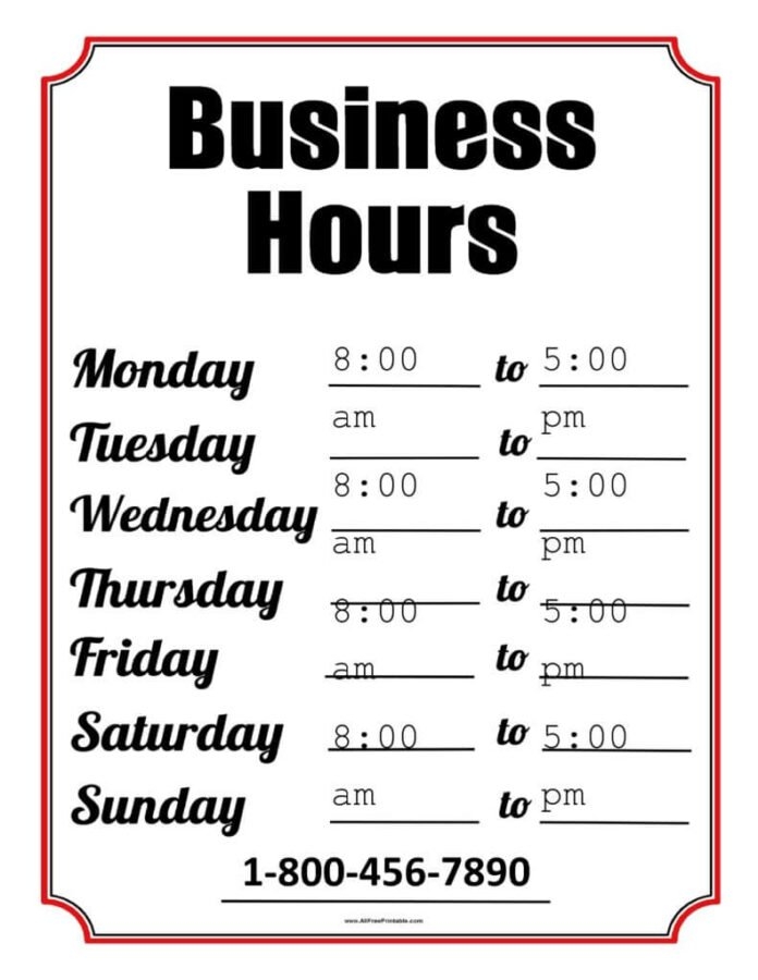 35 Business Hours Template FREE Printables Word PDF Files 