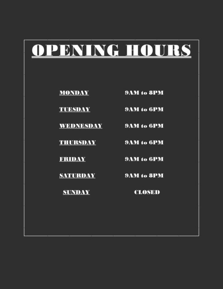 35 Business Hours Template FREE Printables Word PDF Files 