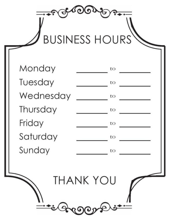 35 Business Hours Template FREE Printables Word PDF Files