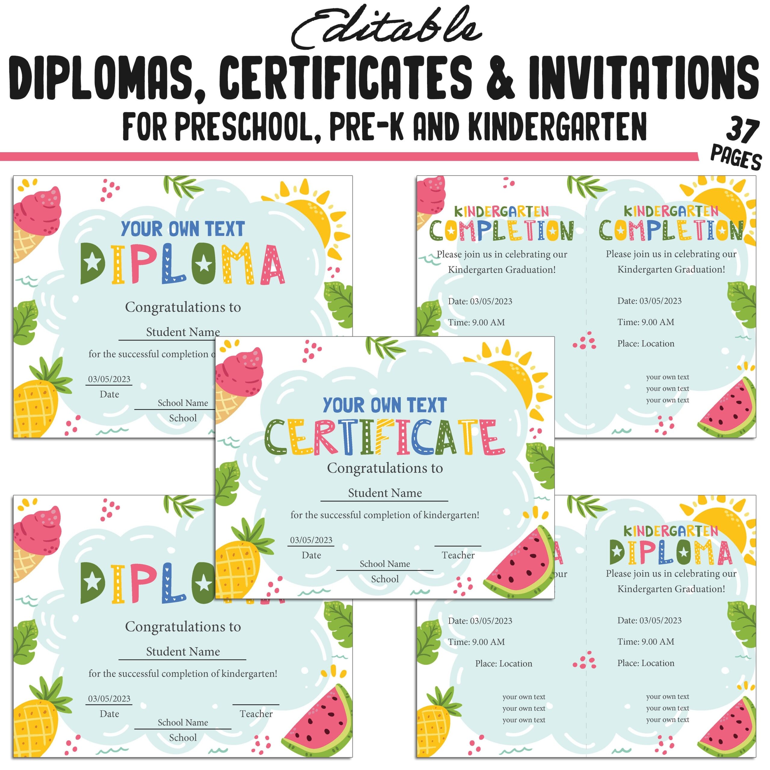 37 Customizable Pre k Diplomas Kindergarten And Preschool 
