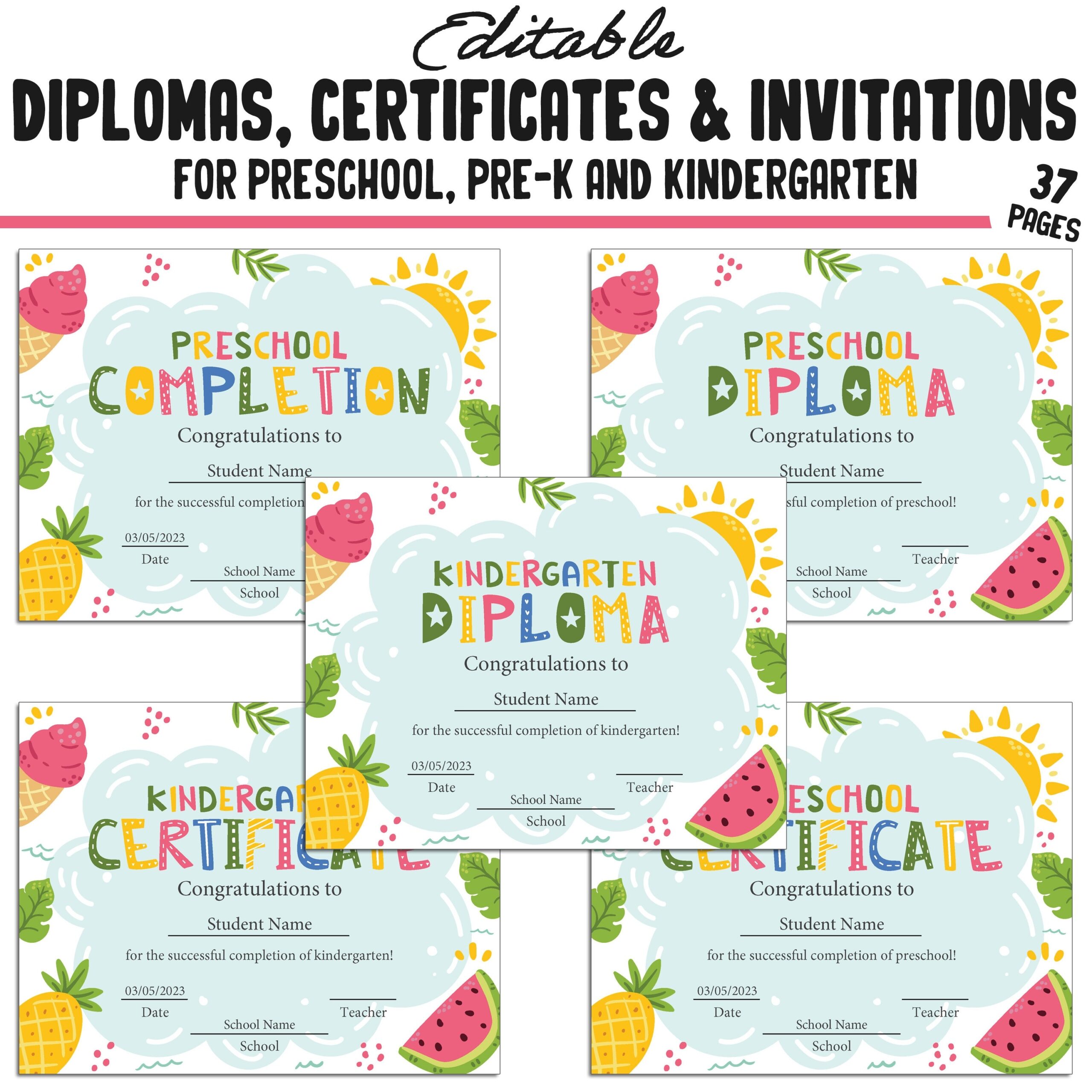37 Customizable Pre k Diplomas Kindergarten And Preschool