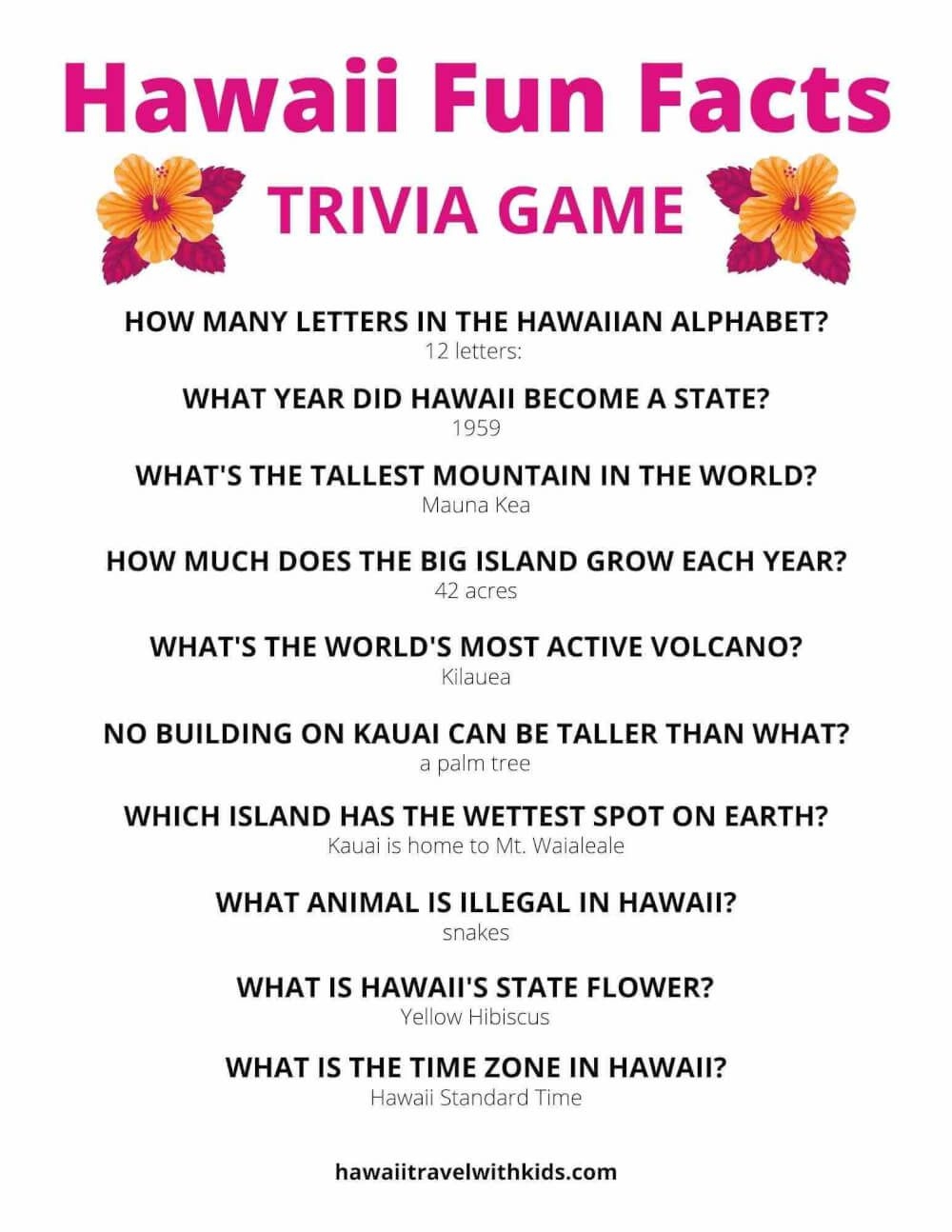 50 Fun Facts About Hawaii Free Hawaiian Trivia Printable
