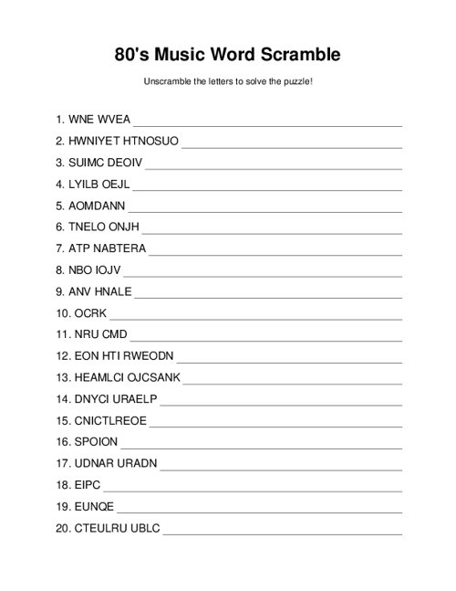 80 39 s Music Word Scramble