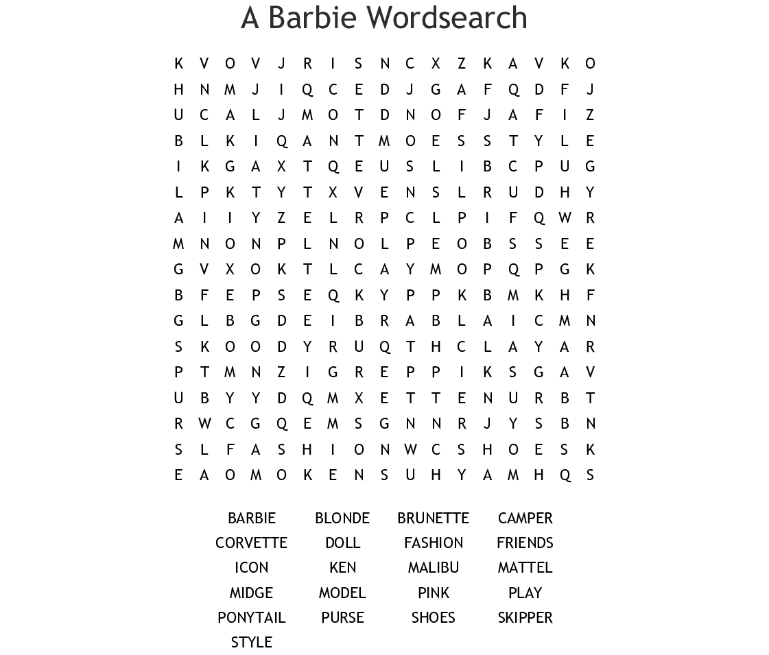 A Barbie Wordsearch Wordmint Word Search Printable