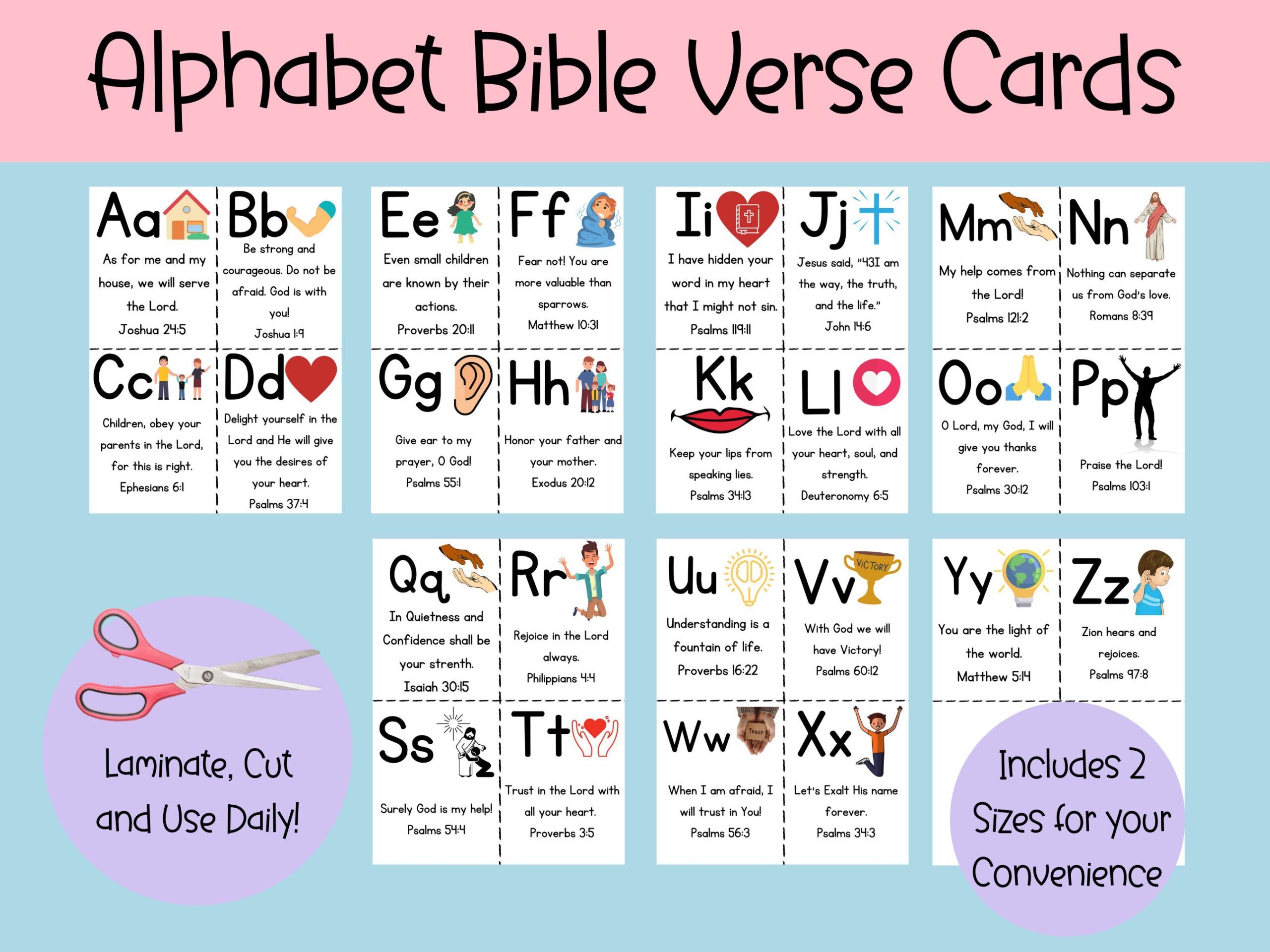 Alphabet Bible Verse Cards Printable ABC Bible Flashcards Preschool 