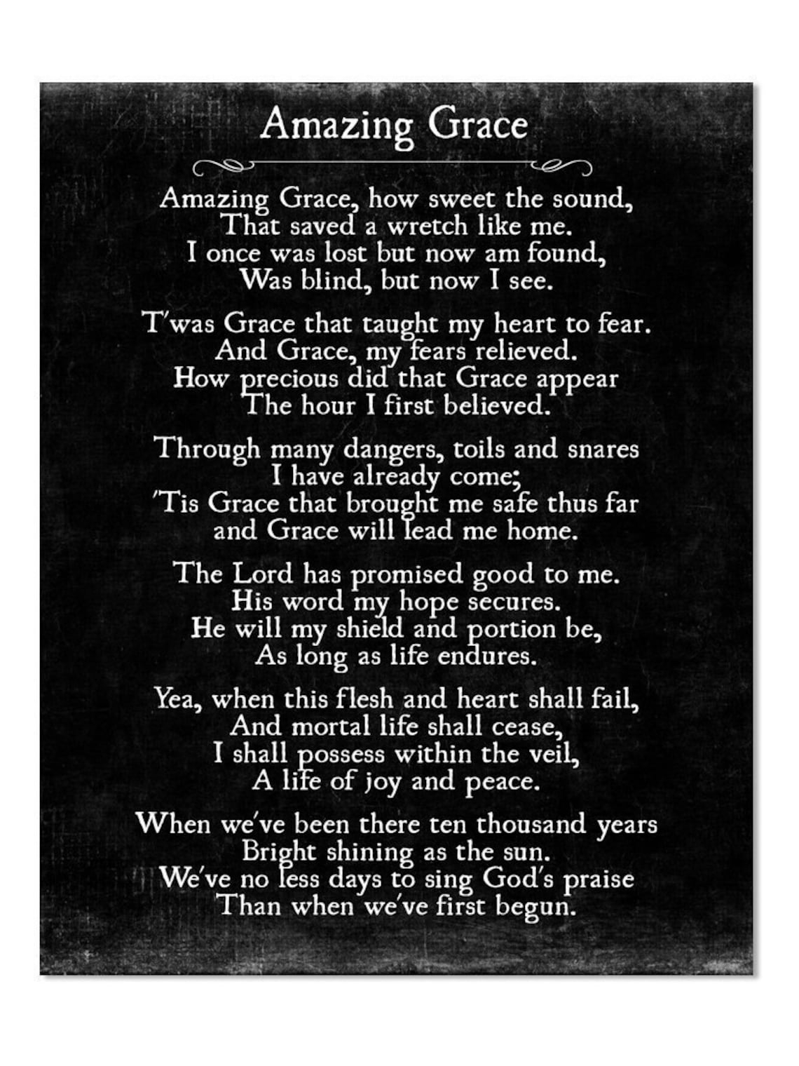 Amazing Grace Lyrics Print Christian Wall Art Amazing Grace Etsy