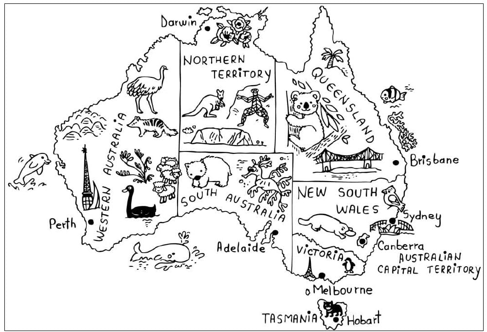 Australia Map Coloring Page Free Printable Coloring Pages For Kids