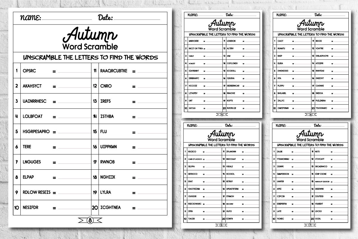 Autumn Vocabulary Activities Fall Word Scramble Puzzle Book With 