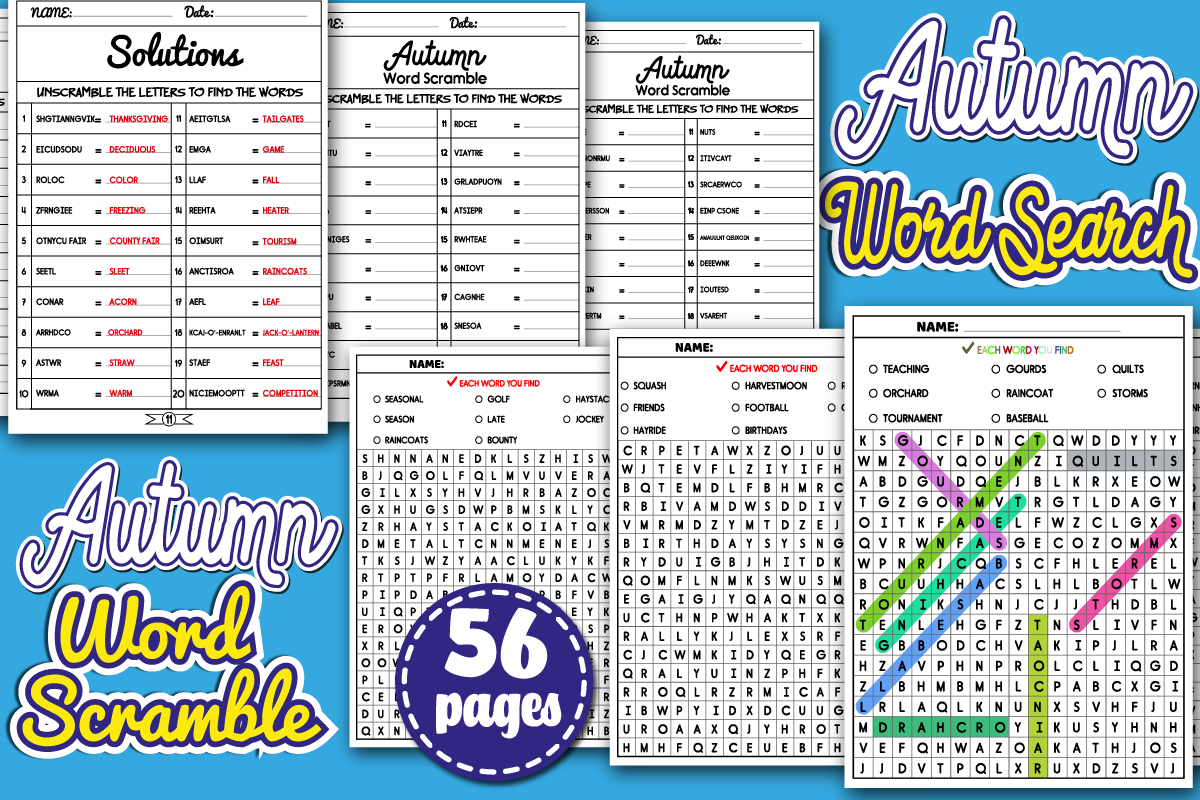 Autumn Vocabulary Activities Fall Word Scramble Puzzle Book 