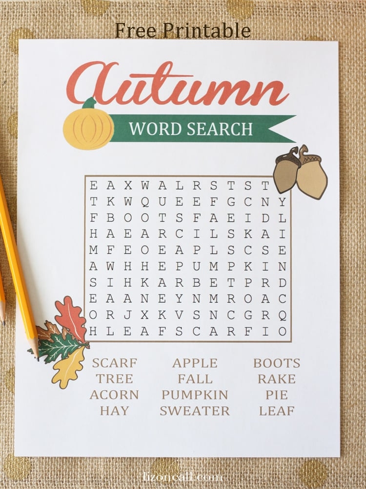 Autumn Word Search For Kids