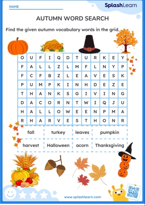 Autumn Word Search Printable ELA Worksheet