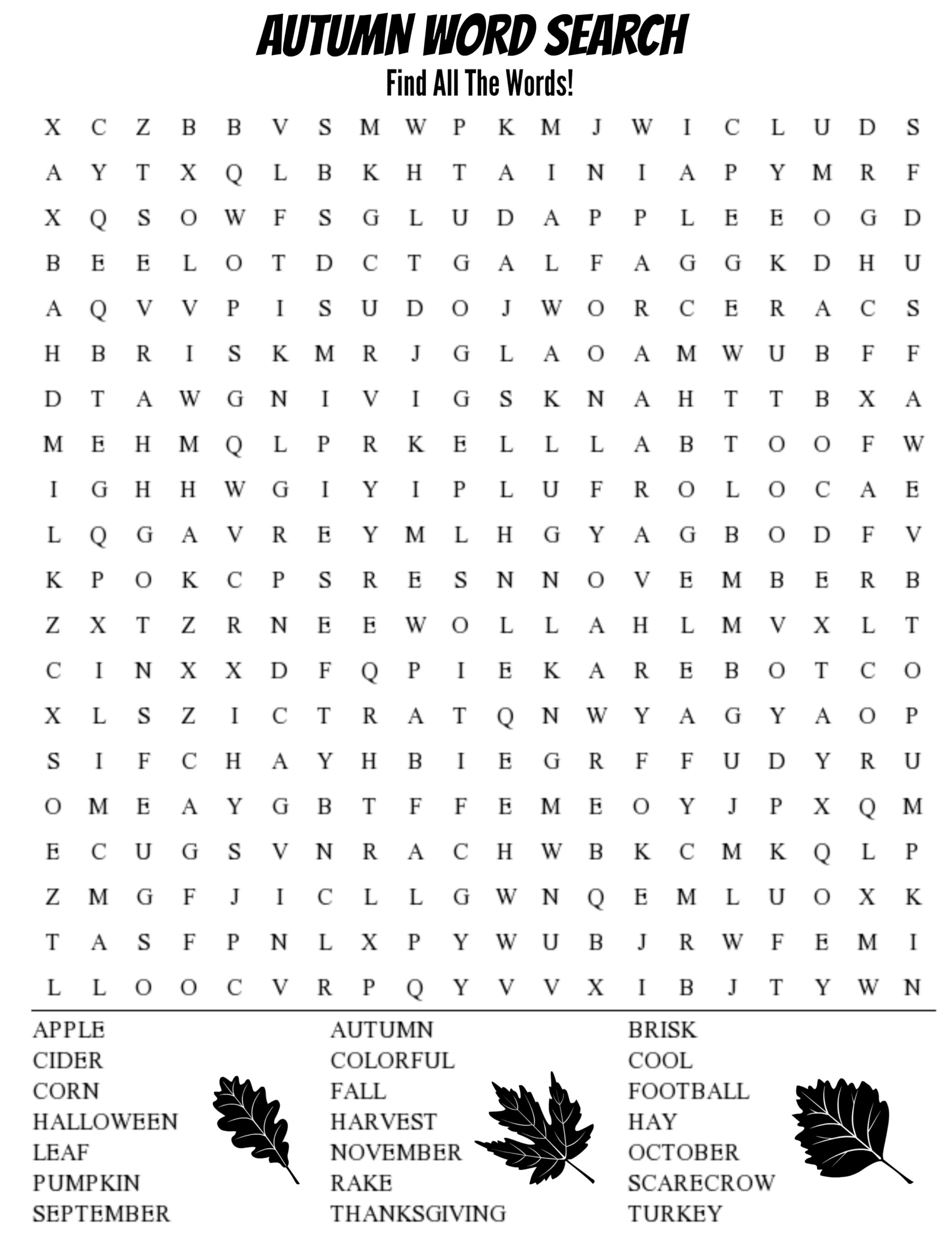 Autumn Word Search Thrifty Mommas Tips