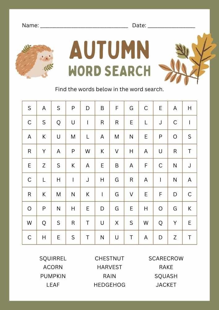Autumn Word Search Worksheet In 2024 Fall Lessons Fall Words