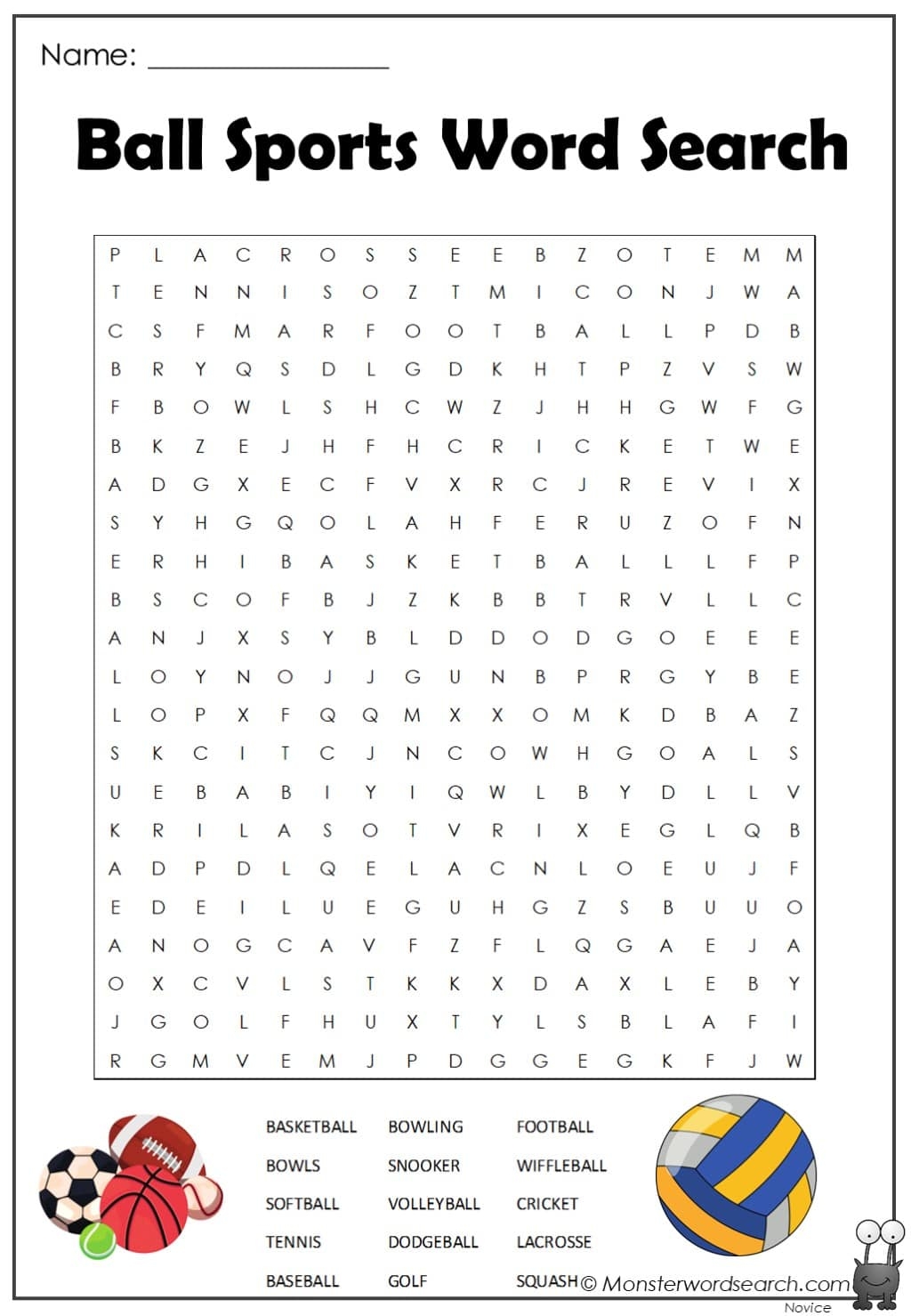 Ball Sports Word Search Monster Word Search Ball Sports Word Search Monster Word Search