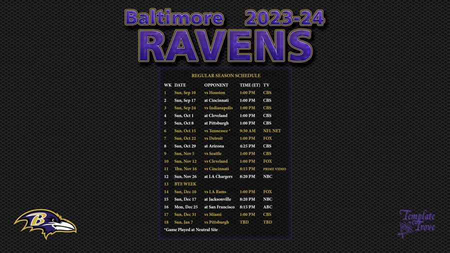 Baltimore Ravens 2025 Printable Schedule Lib Pattie