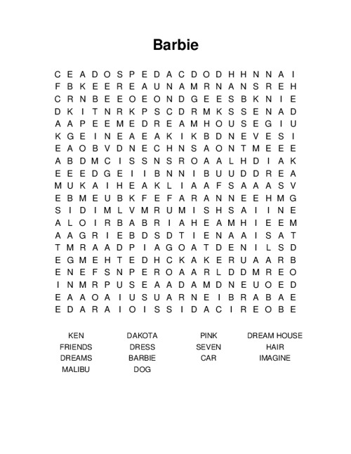 Barbie Word Search