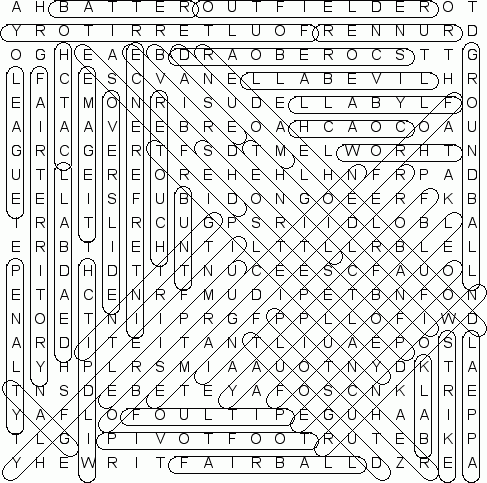 Baseball solution Word Search Puzzle