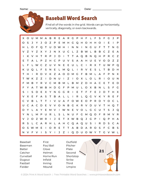 Baseball Word Search