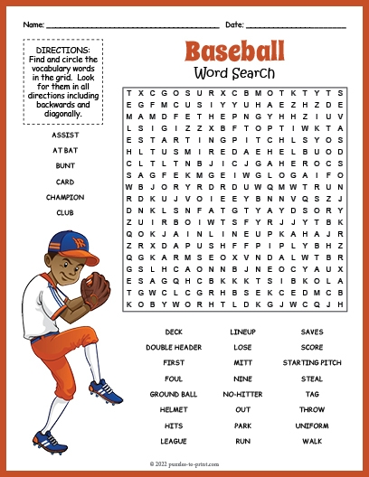 Baseball Word Search