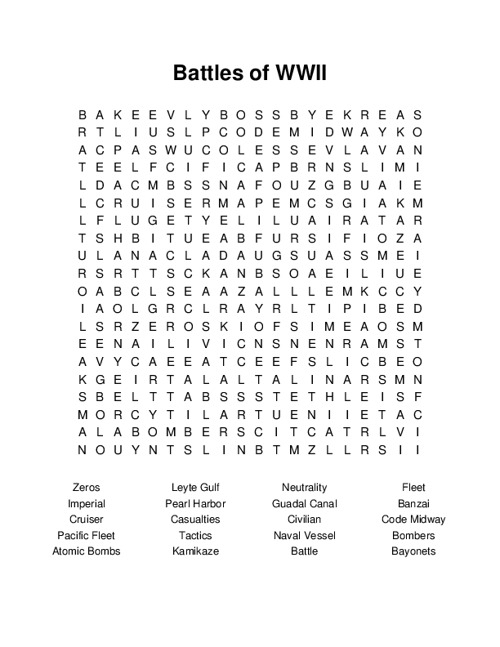 Battles Of WWII Word Search