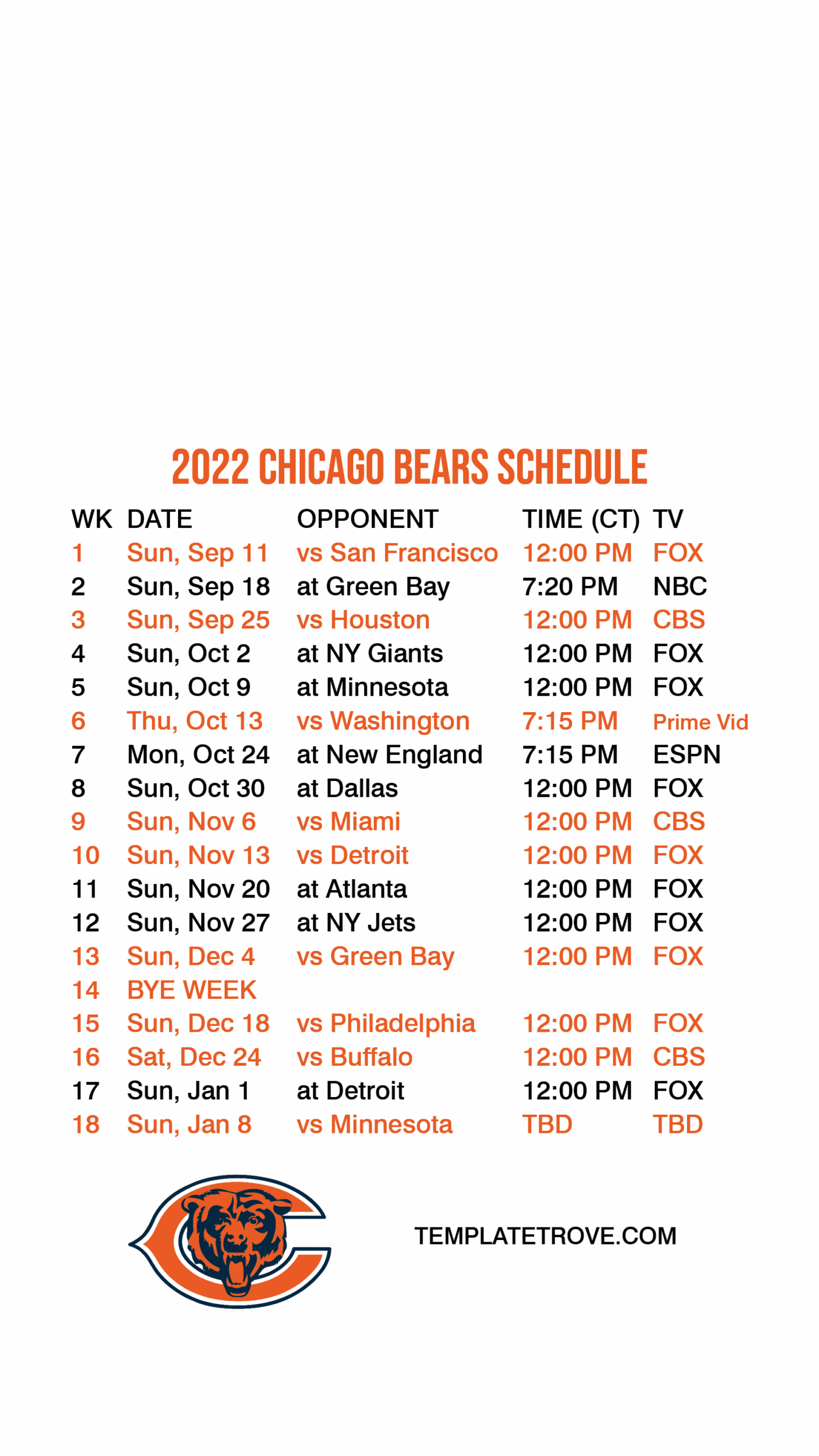 Bears Printable Schedule 2024 2024 Shena Vivyanne