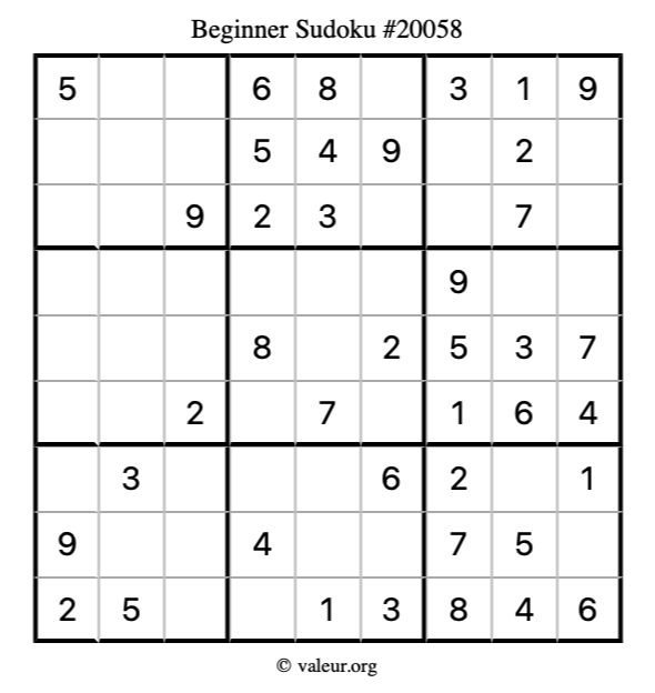 Beginner Sudoku Puzzle 20058