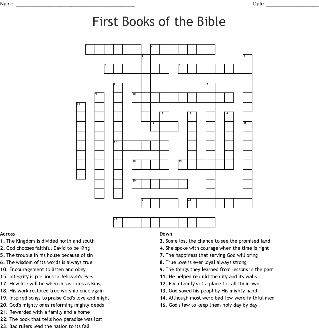 Bible Crossword Puzzles Printable