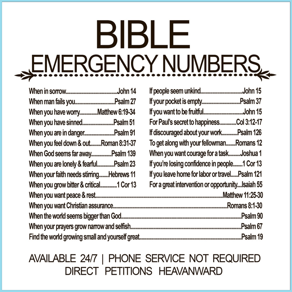 Bible Emergency Numbers Canvas Print With Stand FREE SHIPPING Bible