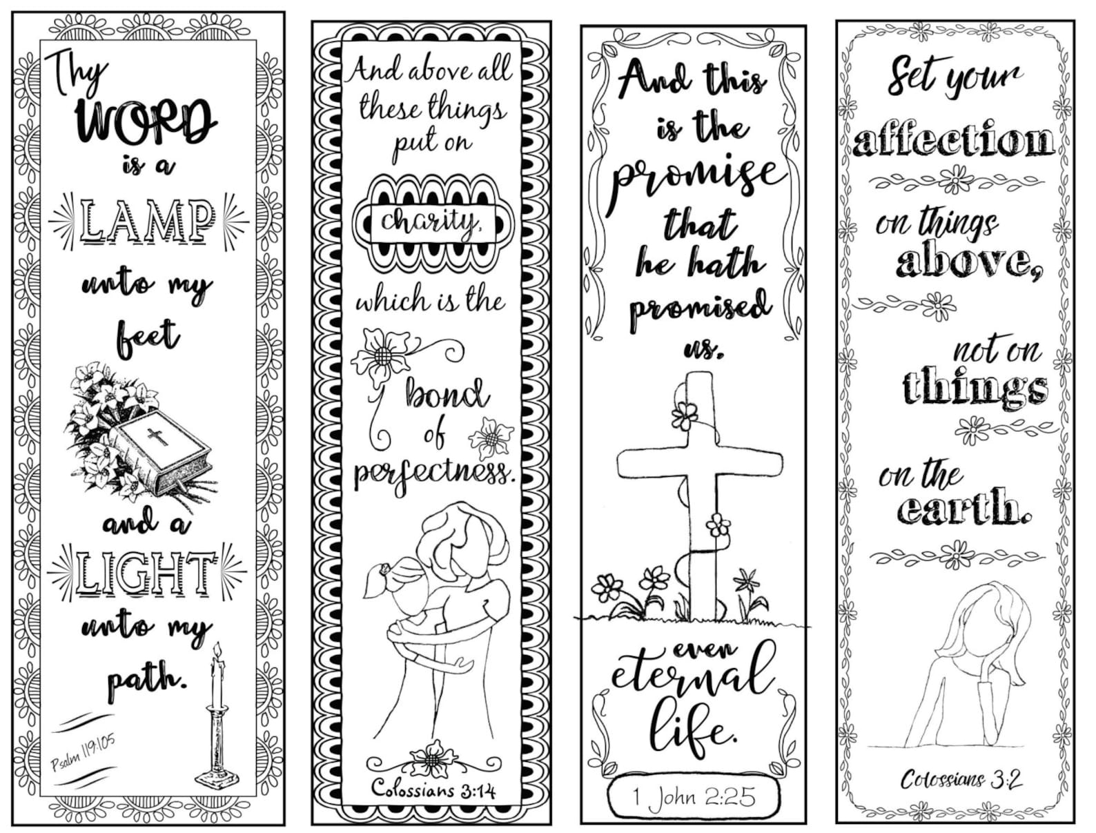 Bible Verse Bookmarks B W Color Your Own Print And Cut Etsy