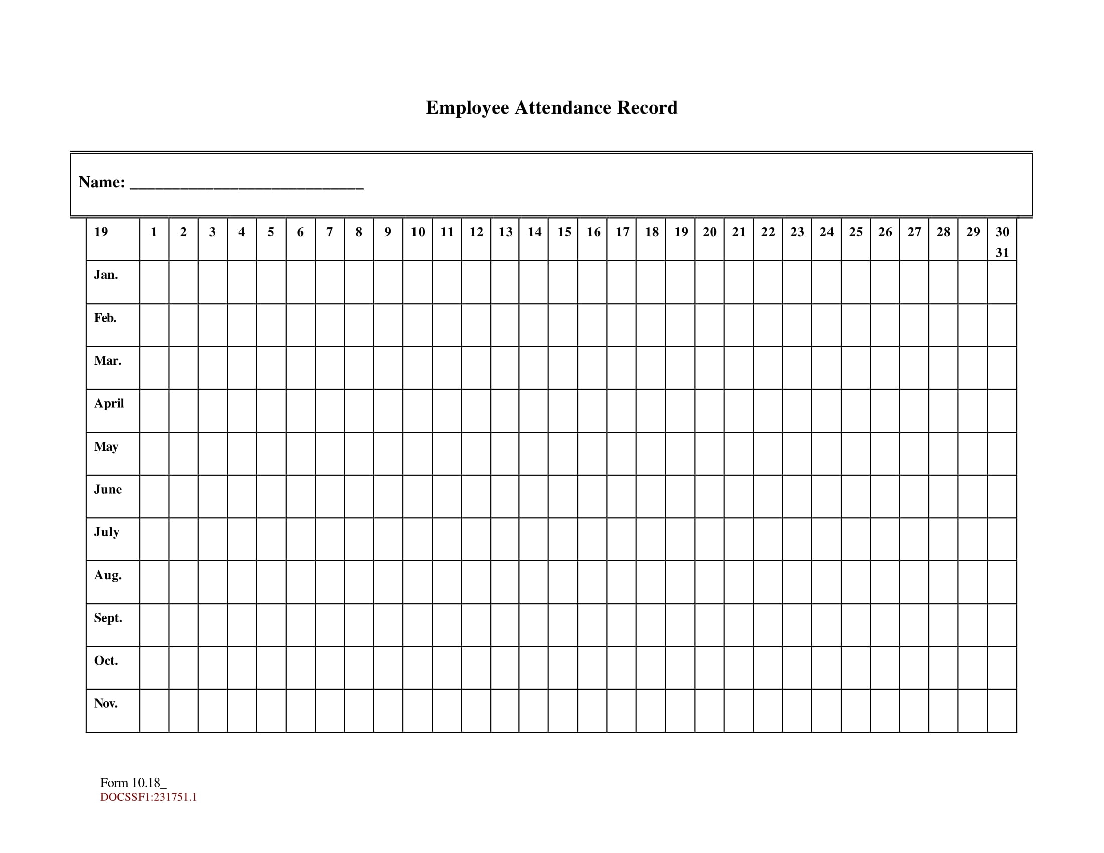 Blank Attendance Sheet Printable