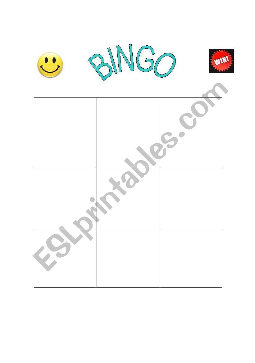 Blank Bingo Boards Bingo Templates ESL Worksheet By Misspark1