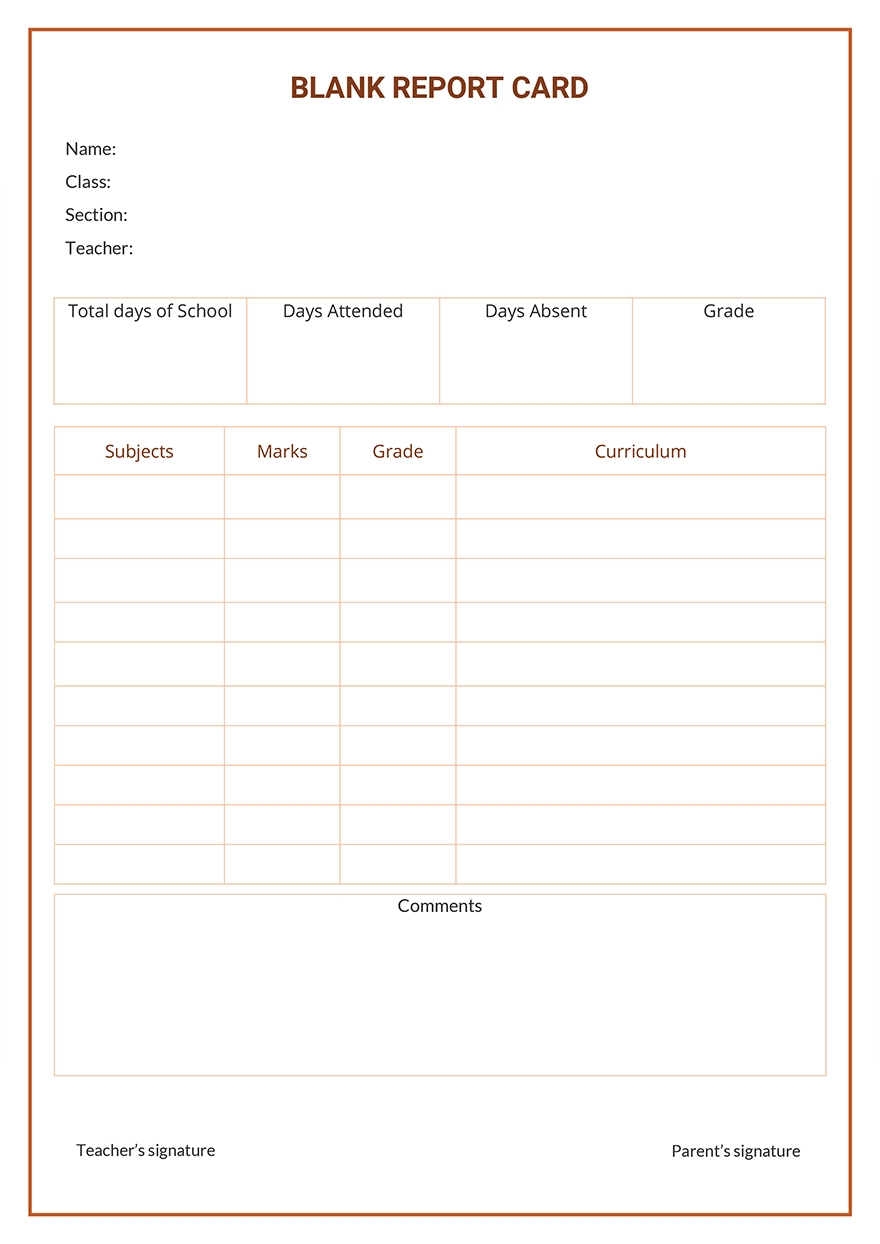 Blank Report Card Template Google Docs Word Apple Pages PDF