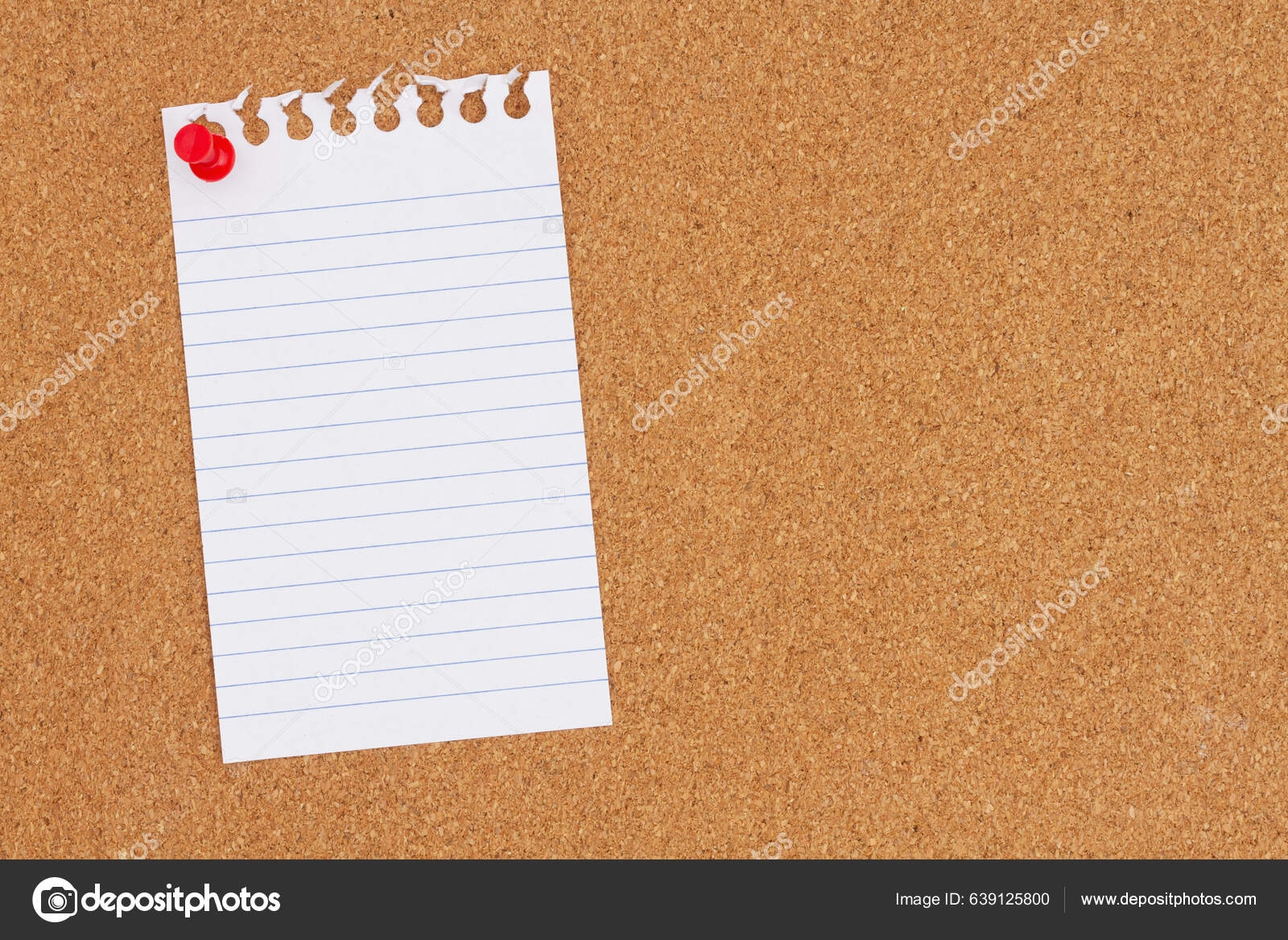 Blank Ruled Paper Pushpin Corkboard Your Message Information Stock 