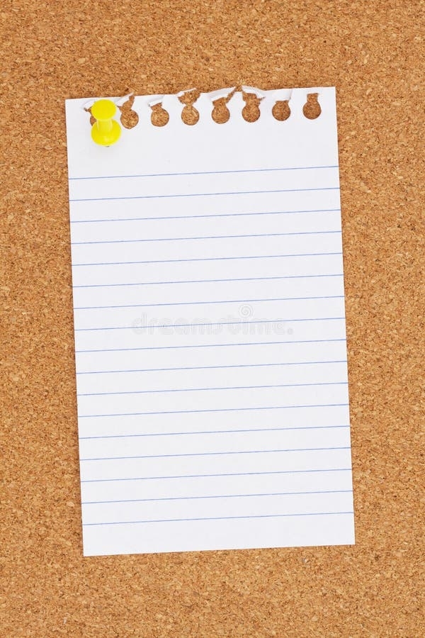 Blank Ruled Paper With A Pushpin On A Corkboard Stock Photo Image Of