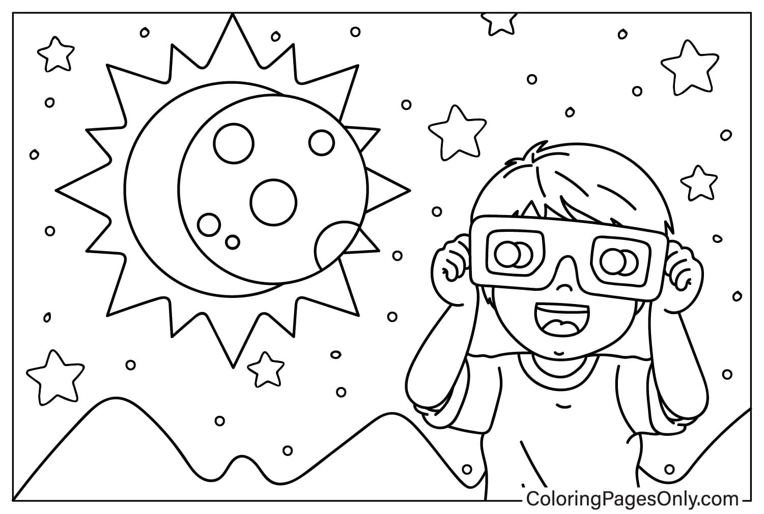 Boy Watching Solar Eclipse To Color Free Printable Coloring Pages