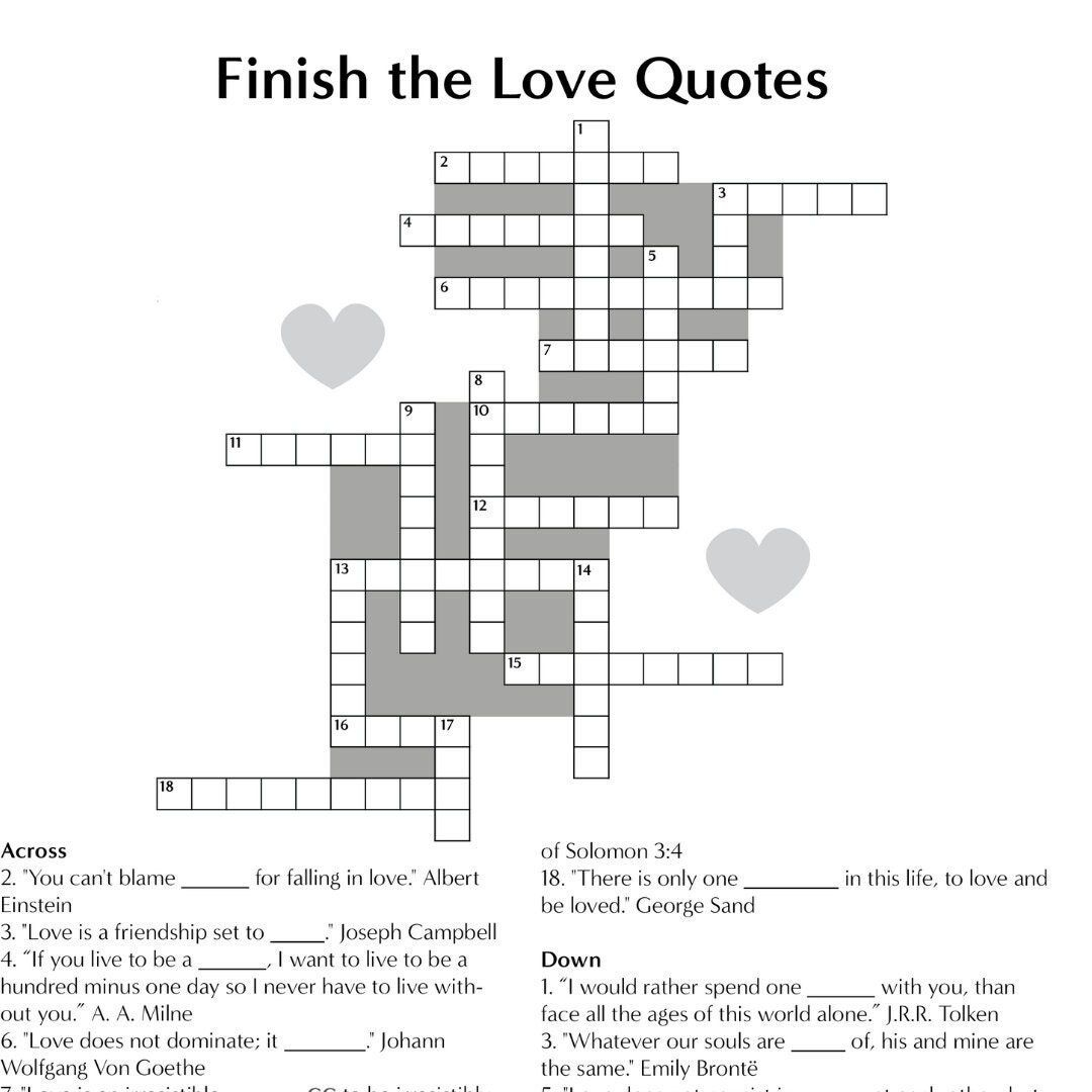 Bridal Shower Crossword Finish The Quotes About Love Bridal Shower 