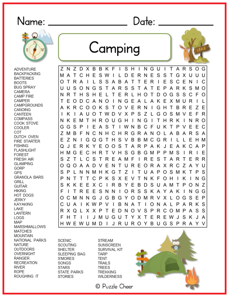 Camping Word Search Puzzle Cheer