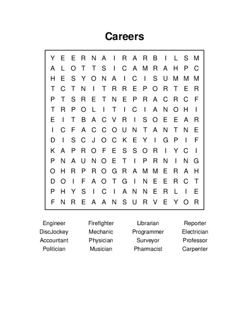 Careers Word Search Careers Word Search