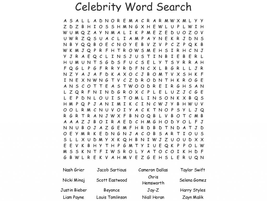 Celebrity Word Search Wordmint Word Search Printable