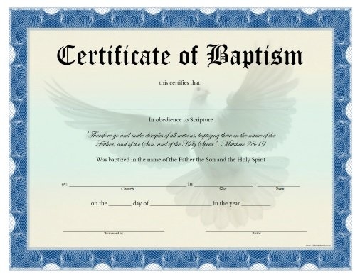 Certificate Of Baptism Free Printable