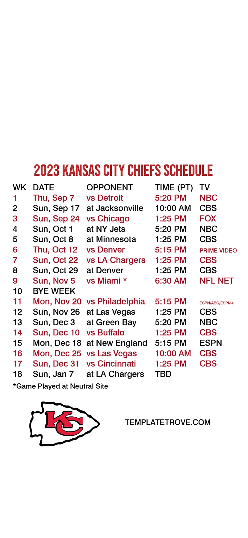 Chiefs Schedule 2024 2024 Printable Hatti Koralle