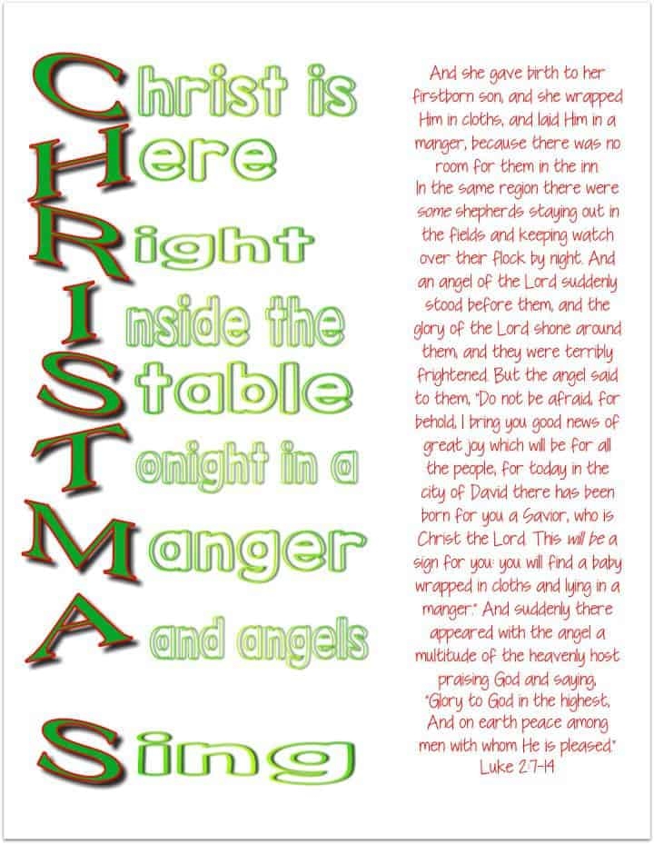 CHRISTMAS Acrostic Printable Luke 2 7 14 Ministry To Children
