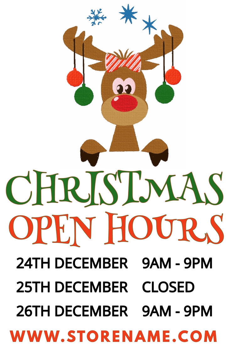 Christmas Business Open Hours Door Template With Reindeer Design