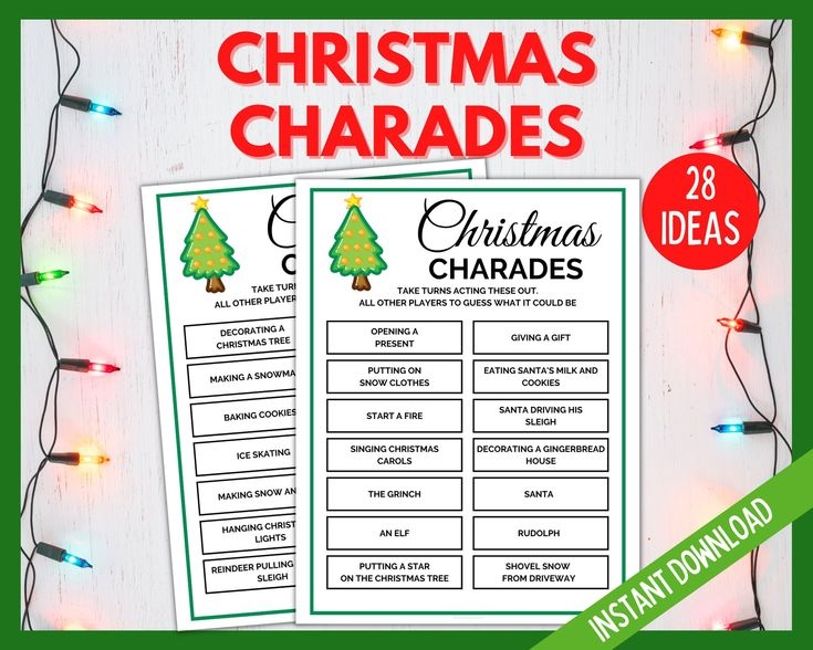 Christmas Charades Game With Lights On The Background