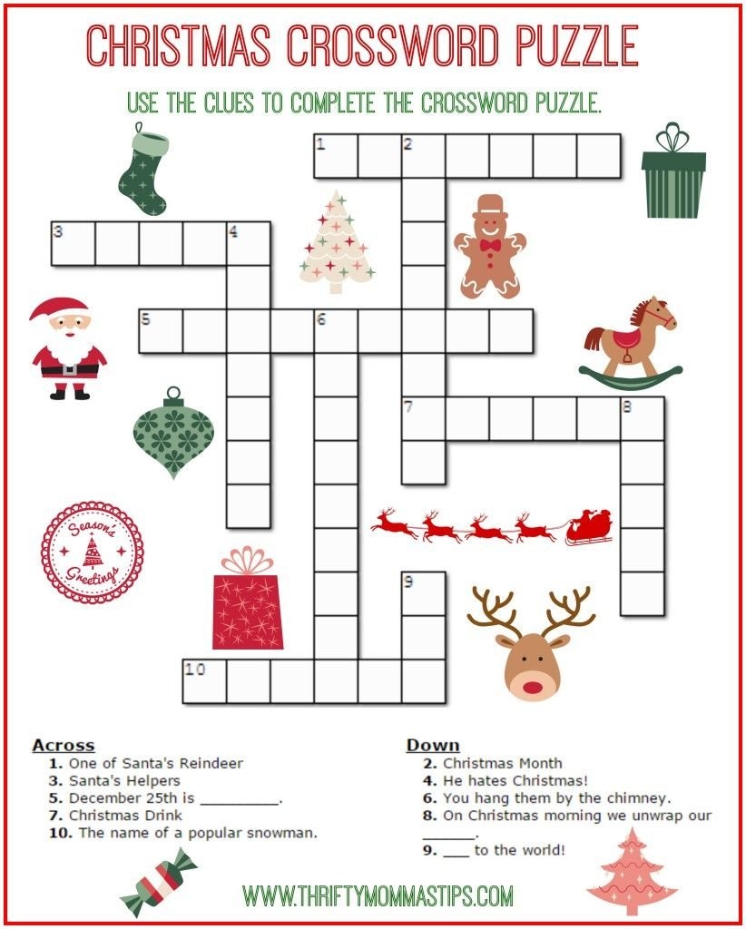 Christmas Crossword Puzzle Printable Thrifty Momma 39 s Tips Free 