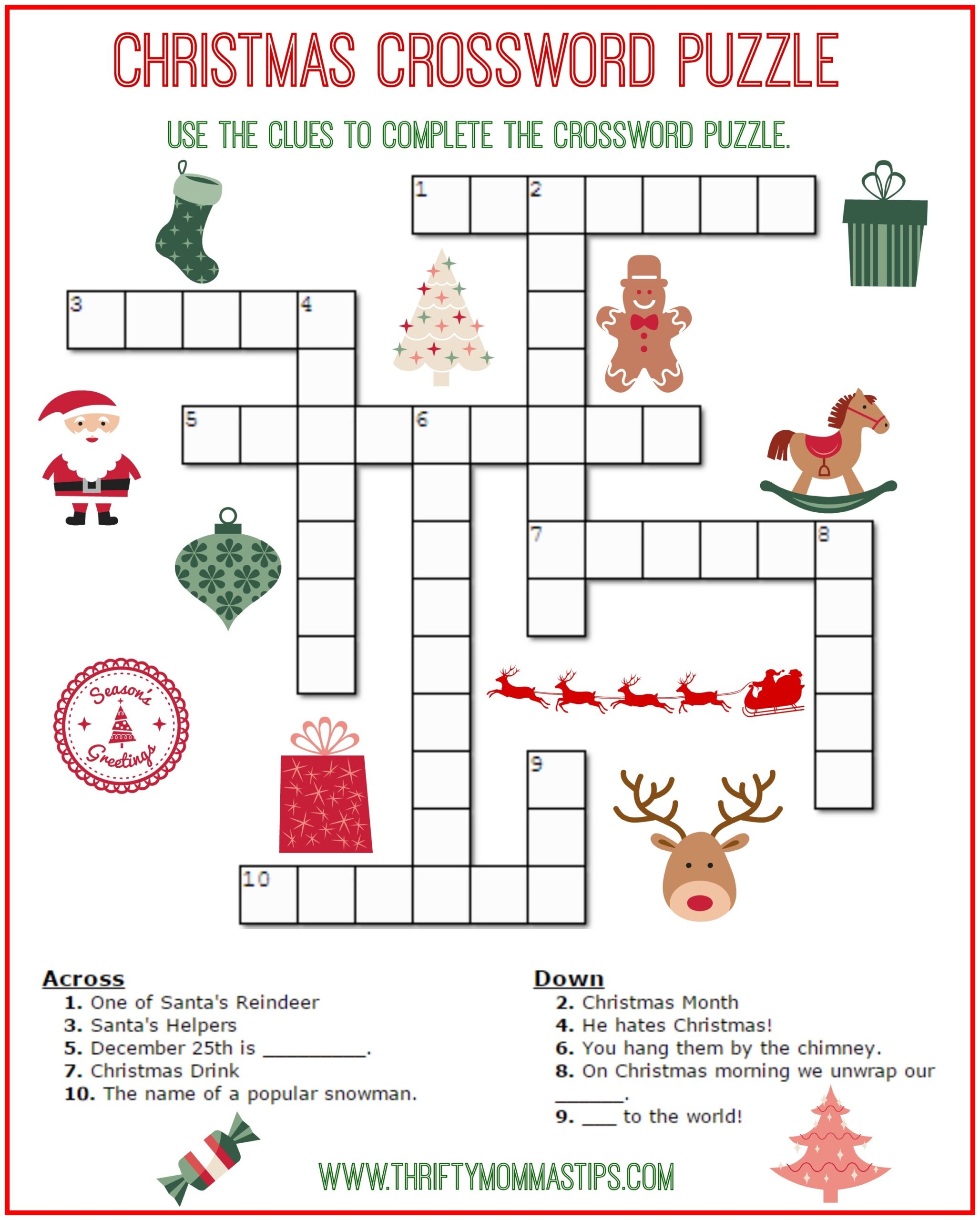Christmas Crossword Puzzle Printable Thrifty Momma 39 s Tips