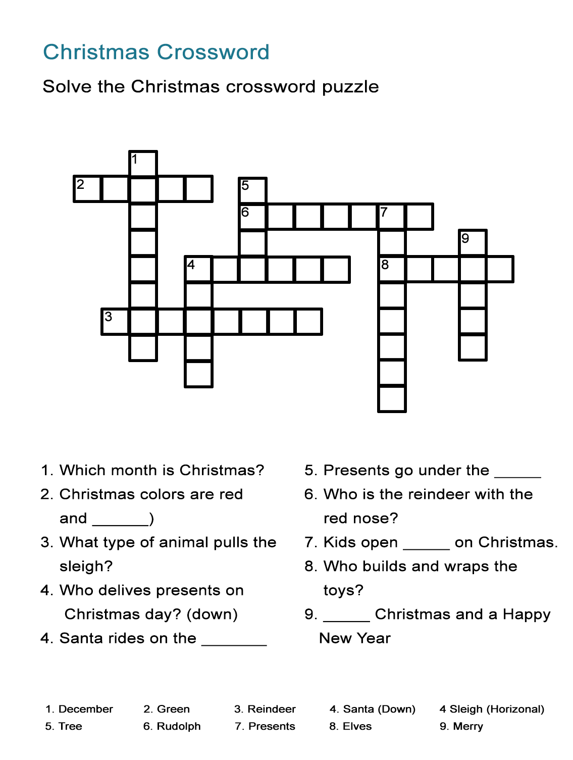 Christmas Crossword Puzzles Best Coloring Pages For Kids