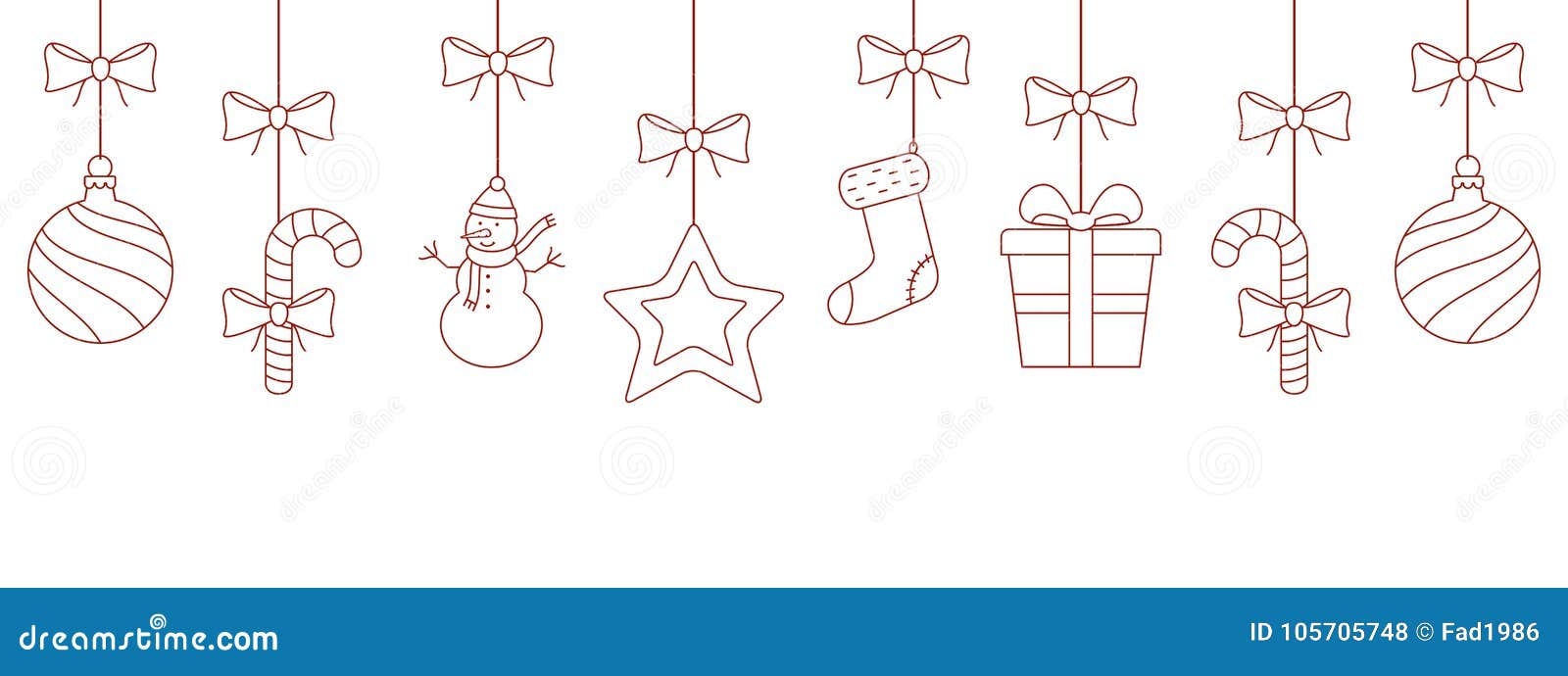 Christmas Outline Ornaments Hanging Stock Vector Illustration Of 