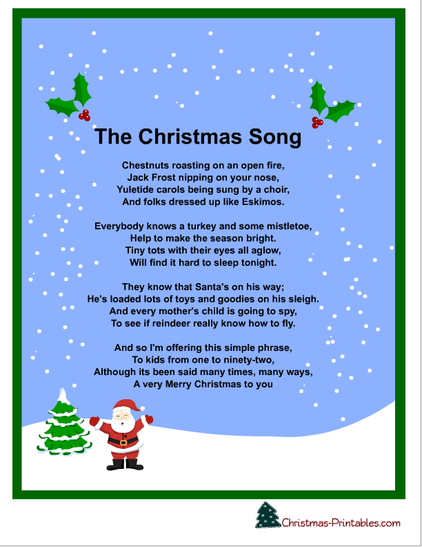 Christmas Song Printable Lyrics Printable New Year Banners
